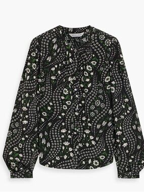 Veronica Beard Black Floral Button-Down Silk Shirt